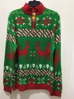 TIPSY ELVES CHRISTMAS SWEATER MENS SIZE MEDIUM 1/4 ZIP STYLE NEW WITHOUT TAGS